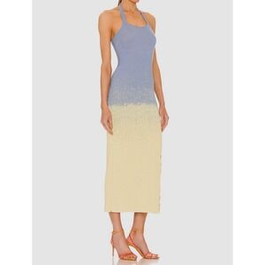 Fiorucci Womens Halter Midi Dress Blue Yellow Sleeveless‎ Bodycon Small s